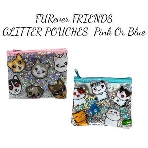 NET FURever FRIENDS GLITTER POUCHES Pink Or Blue
